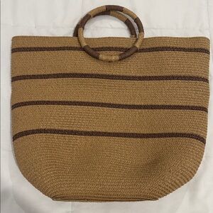 New- Striped Tan and Brown Woven Tote Bag